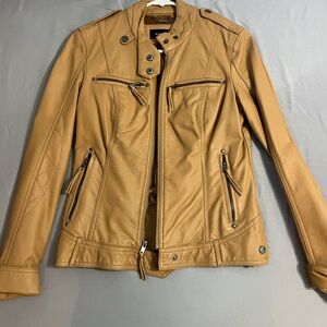 Black Rivet Camel Leather Jacket